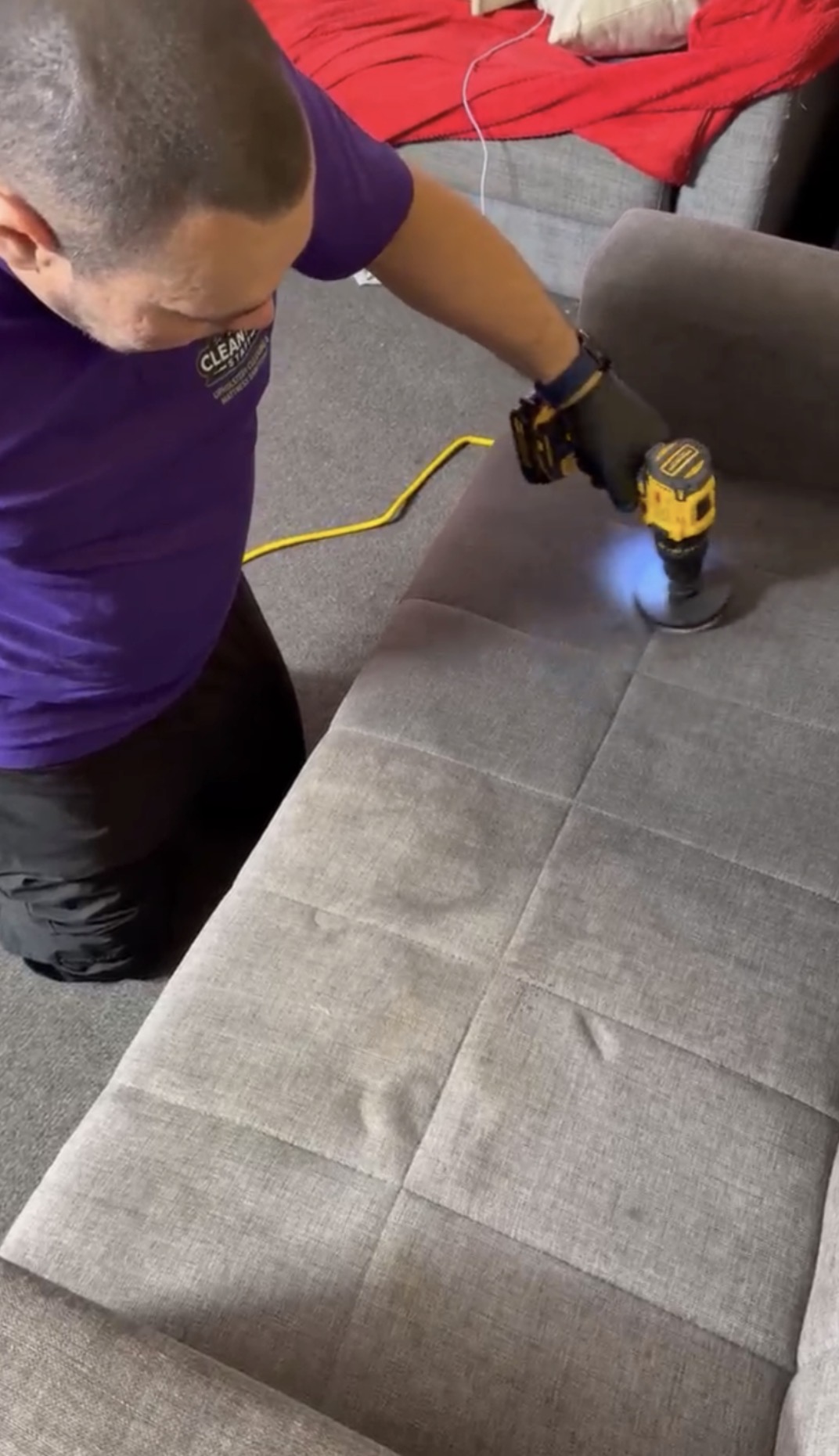 Careful agitation of sofa upholstery